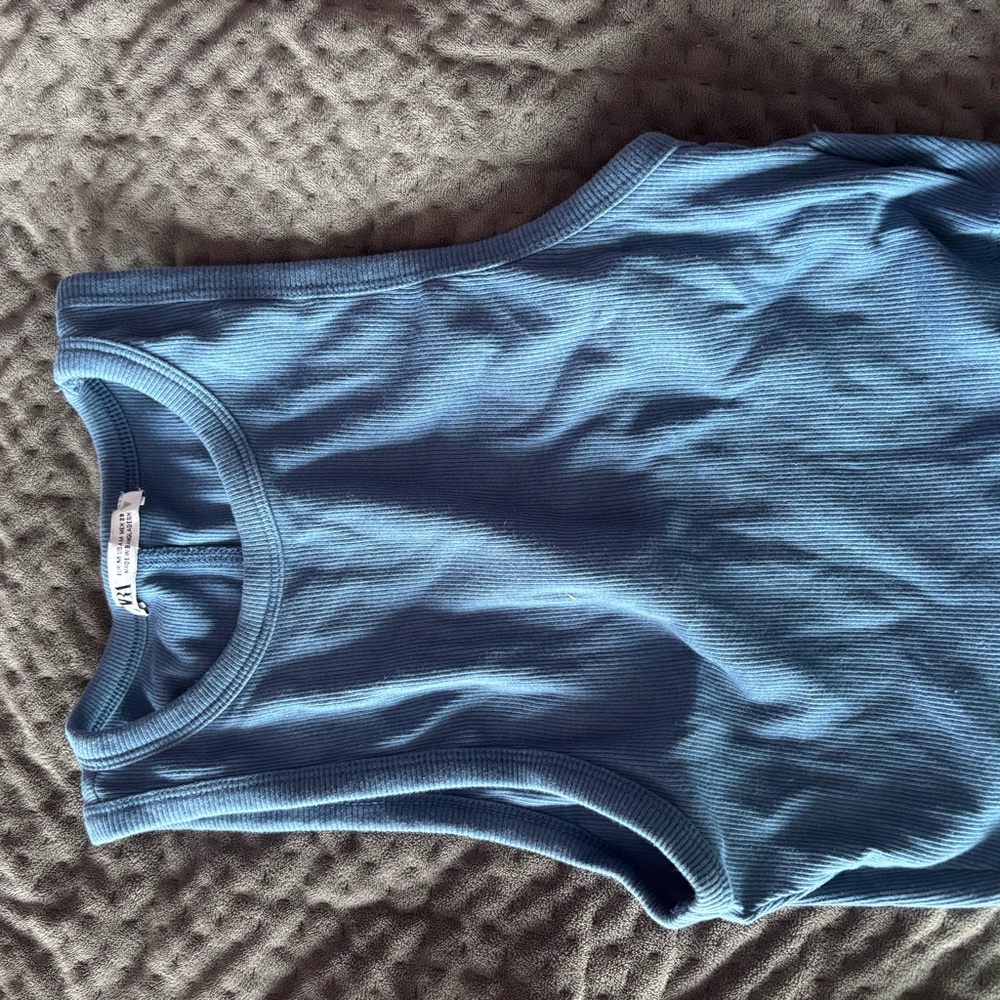 Zara Blue Ribbed Tank Top